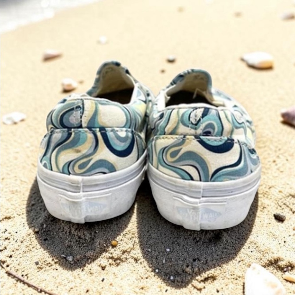 Vans Slip On Retro Swirl Psychedelic Y2K Canvas Skate Shoes Womens 5.5 Teal Blue - Picture 5 of 6